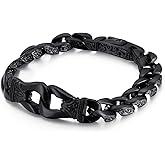 Klapgo Men Stainless Steel Cuban Link Chain Bracelet,Hip Hop Tribal Tattoo Pattern Bracelet with Spring Box Clasp