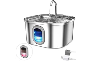 Petbank Cat Water Fountain, 108oz/3.2L Quiet Pet Water Fountain Indoor, Cat Water Fountain Stainless Steel, Water Level Window & Low Water Mark, Cat Fountain for Drinking - Water Shortage Protection