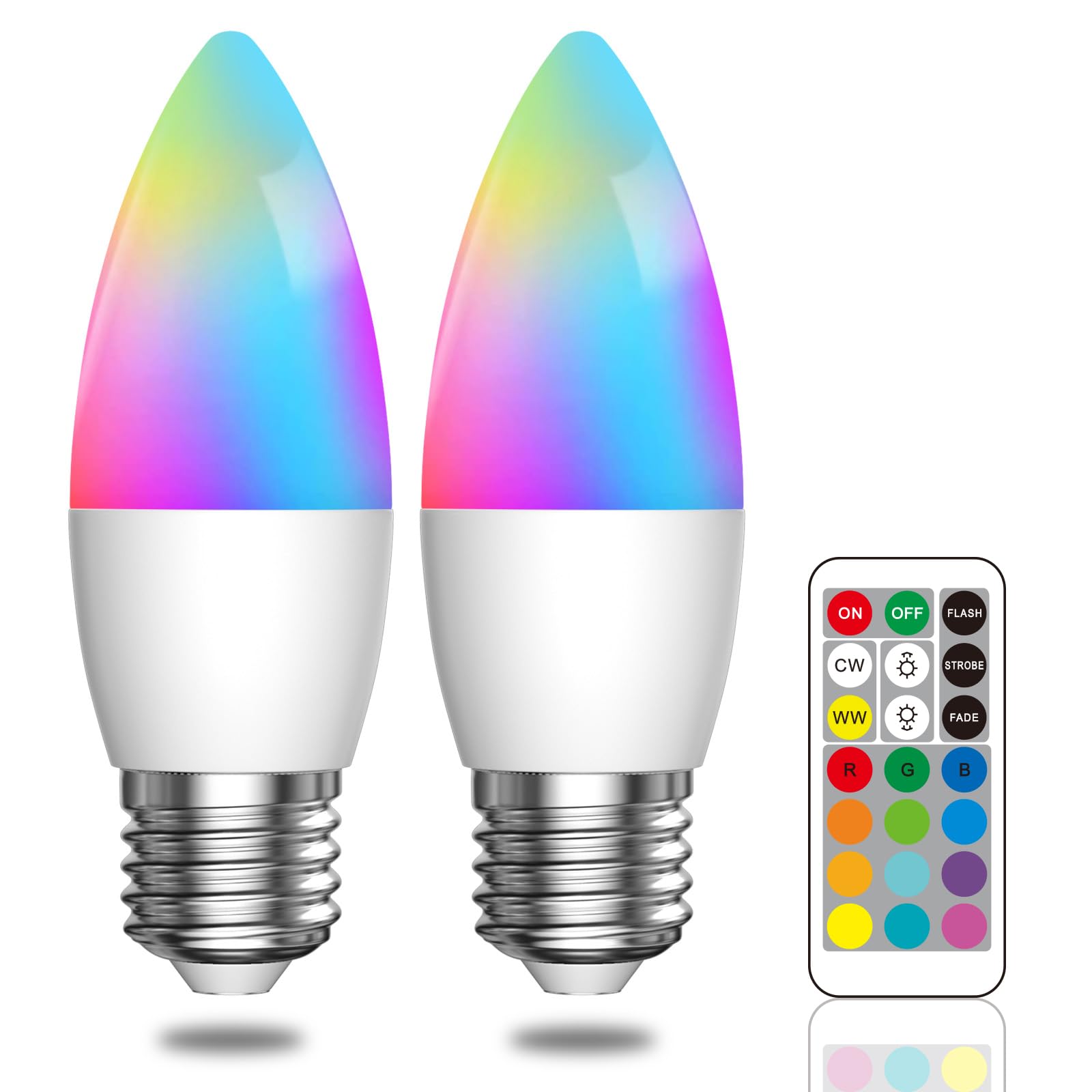 Lamptobe 5W E27 LED Colour Changing Light Bulb, RGBW Remote Control Light Bulbs, Edison Screw E27 Coloured Light Bulb Dimmable 40W Equivalent, for Fairy Lights Party Christmas Holiday, 2 Pack — image 1