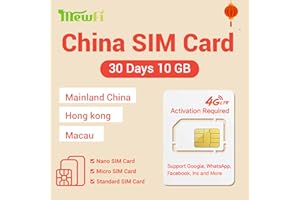 MEWFI 10GB 4G SIM Card for Mainland China, Hong Kong, Macau - Data Only, No Phone Number, Calls, or Texts - Use Google, Instagram, Twitter, Whatsapp - Easy Activate - for Unlocked Smart Phones