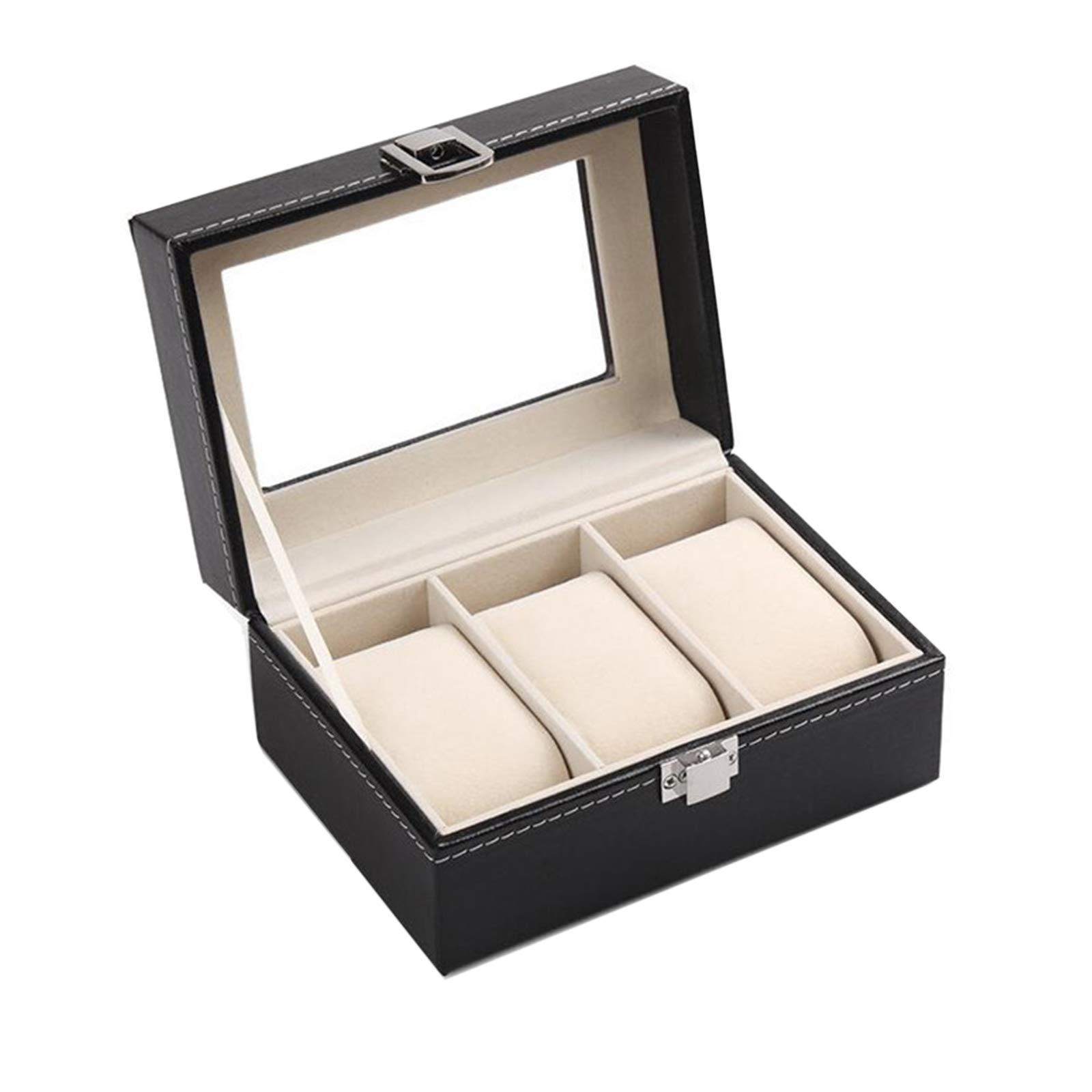 Riveryy 3 Grid PU Leather Watch Box Organiser Elegant Men's watch storage Watch Case with Removable Watch Cushion Watch Display with Velvet Lining for Watches Jewelry Display15.8*11*8cm）