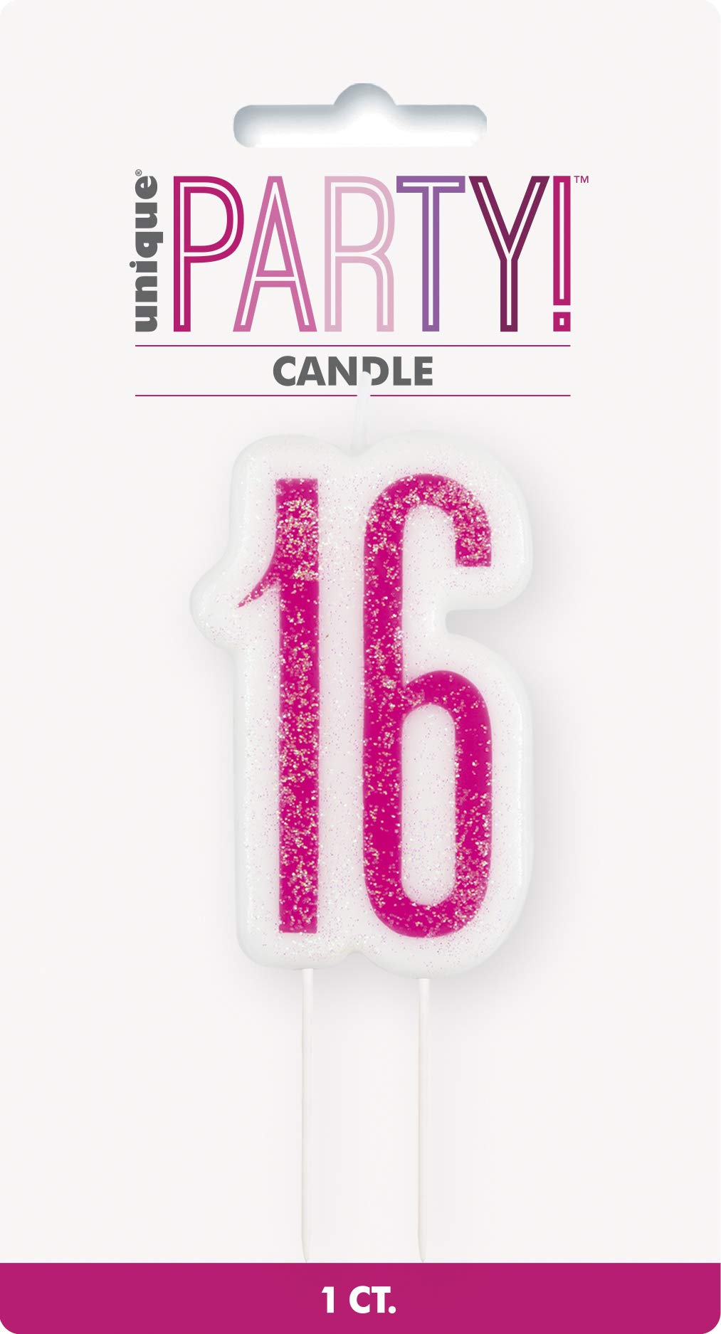 Unique 83890 Pink Number Birthday Candle | Glittered 1 Pc, Age 16