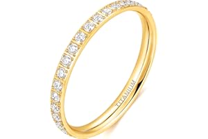 TIGRADE 2mm Women Titanium Eternity Ring Cubic Zirconia Anniversary Wedding Engagement Band Size 3-13.5