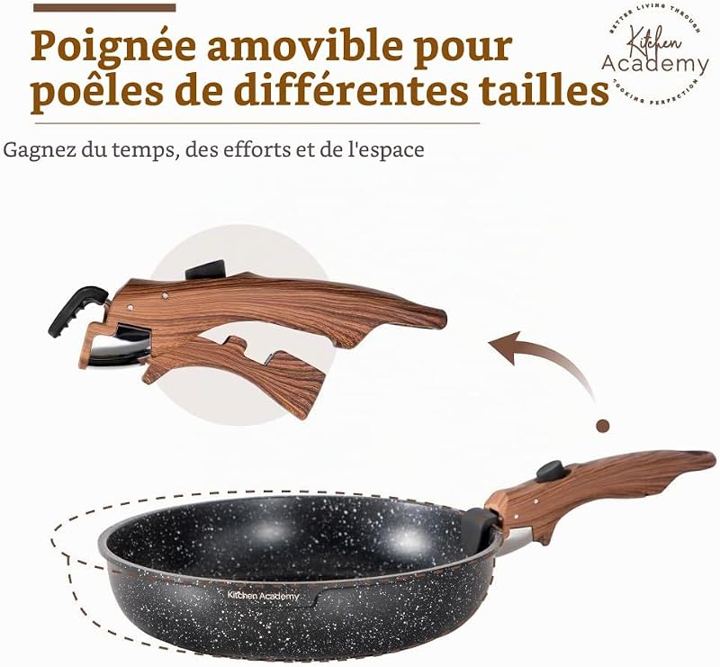 Lot de 10 Casseroles et Poêles,Poignée Amovibl,Noir