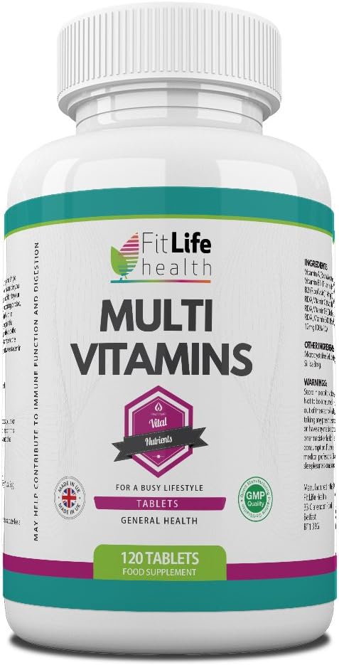 Multivitamin Tablets by Fit Life Health - 120 Tablets - Four Months' Supply - Most-Important Vitamins and Minerals - Money Back Guarantee - Made in UK