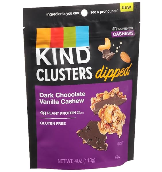KIND DIPPED DARK CHOCOLATE VANILLA CASHEW CLUSTERS 4 OZ