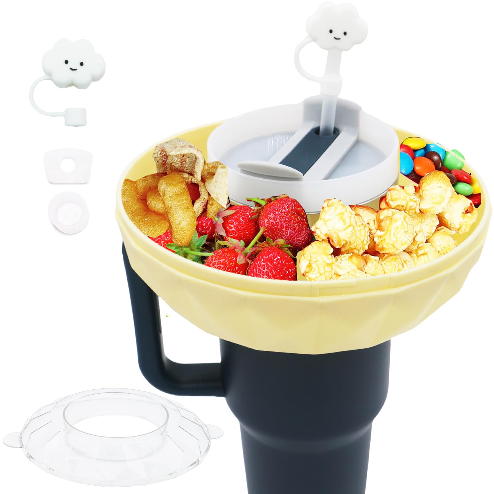 Snack Tray with Lid for Stanley Cup, Accessories with 6 Compartments for Snacks - Leak Stopper, Straw Cover for Stanley Cup 1.0/2.0