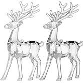 BESPORTBLE 2pcs Christmas Acrylic Reindeer Figurines - Clear Deer Ornaments Standing Reindeer Decor Desktop Elk Sculptures Holiday Table Centerpiece for Xmas Home and Office Xmas Decorations