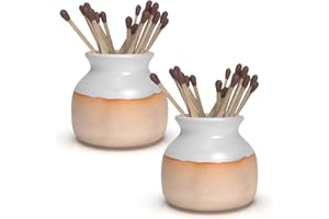 ZIKANI Chic Ceramic Match Holders with Striker - Decorative Home Decor Set of 2 | Fancy Matches Jar, Mantel & Bathroom | Pottery Match Holder | Housewarming Gifts - White | Matches NOT Included