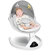 Electric Baby Swing with Remote Control - 5 Natural Motion Speeds, Detachable Seat Pad | Portable Infant Swing for Indoor/Outdoor Use (0-12M, 20lbs) (Grey)