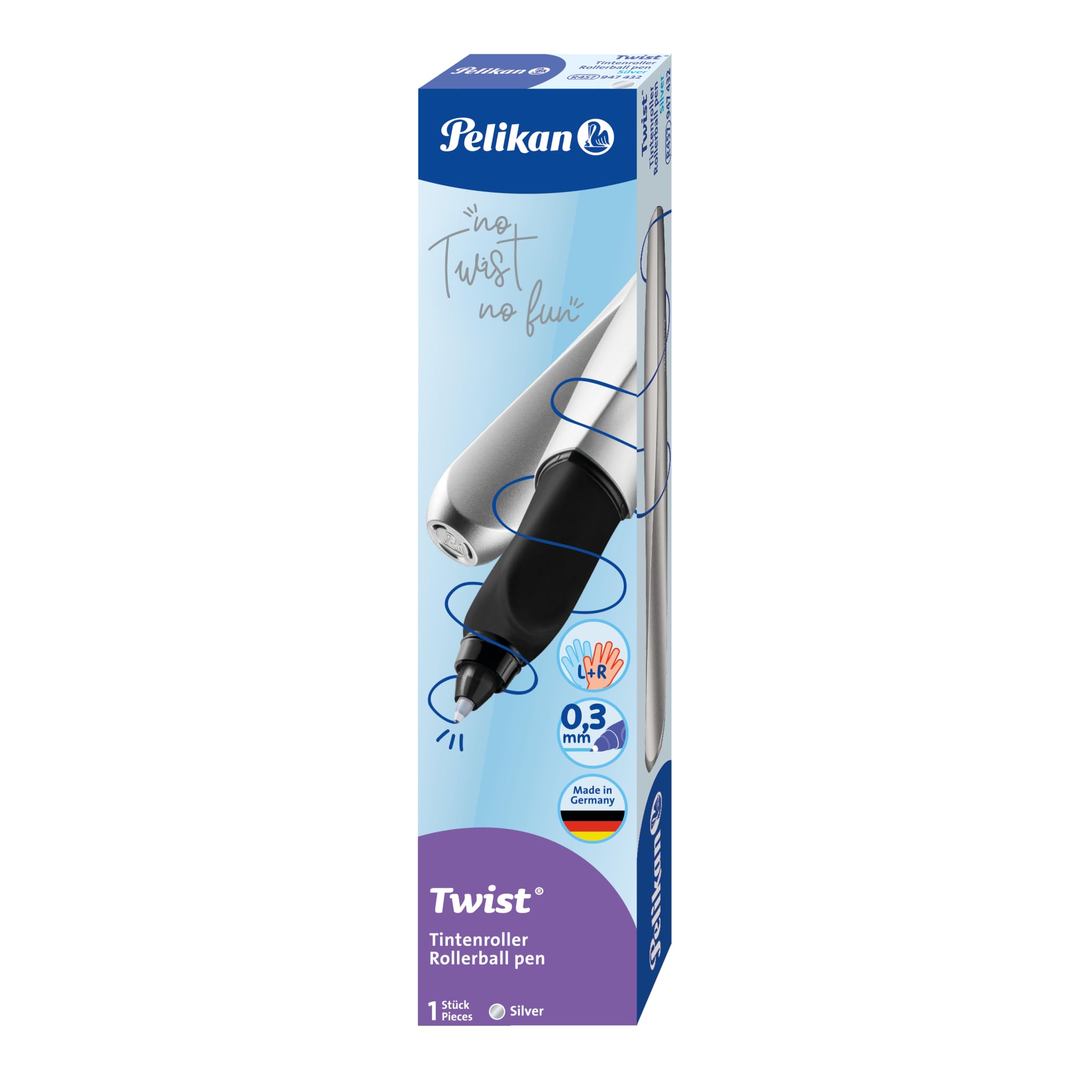 Pelikan 947093 Twist Rollerball Pen for Right/Left-Handed User Silver
