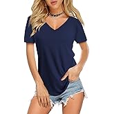 Amoretu Womens T Shirts V Neck Short Sleeve Tshirt Basic Tee Curved Hem Tops