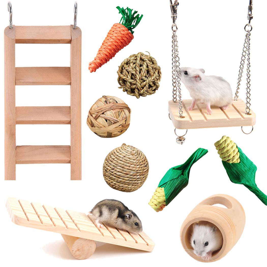 Anjetan Hamster Toy Funny Creative 10PCS Rattan Wooden Teeth Cleaning
