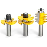 MEANLIN 3PCS Reversible Finger Joint Router Bit &amp; Tongue and Groove Router Bit 1/2 Inch Shank Woodworking Carbide Joinery Wood Milling Cutter for Cabinet Door, Frames and More