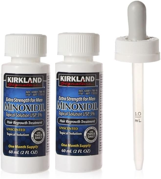 Kirkland Minoxidil 5% Topical Solution Extra Strength Hair Regrowth Treatment for Men Dropper Applicator Included (1 month to 24 month supplies available) (2 month supply)