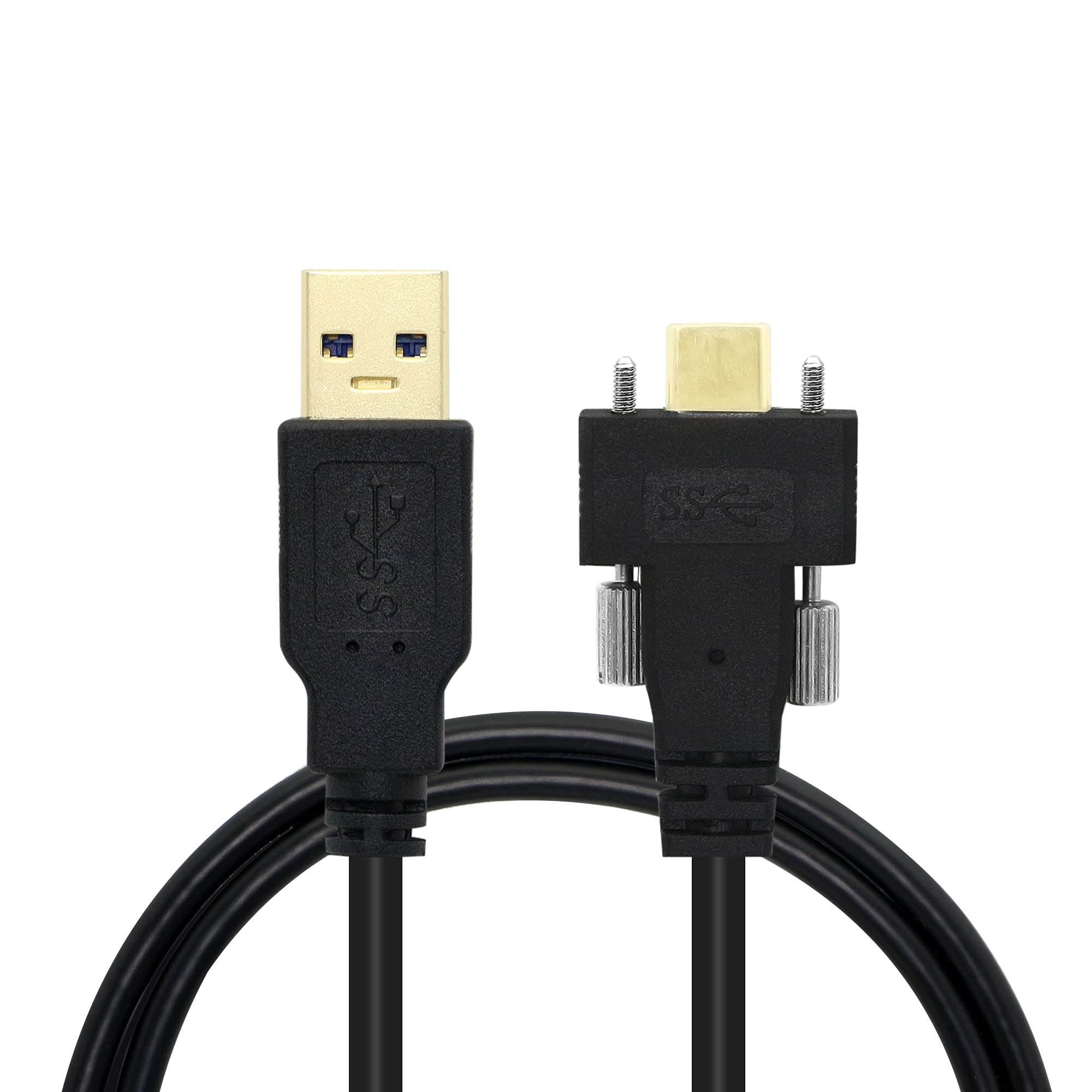 GINTOOYUN USB Type-C Panel Mount Cable 3.28FT Dual Screw Locking USB3.0 Type-A Male to Type-C Male Cable for Industrial Panels, Cameras, Mobile Phones, etc. (3.28)