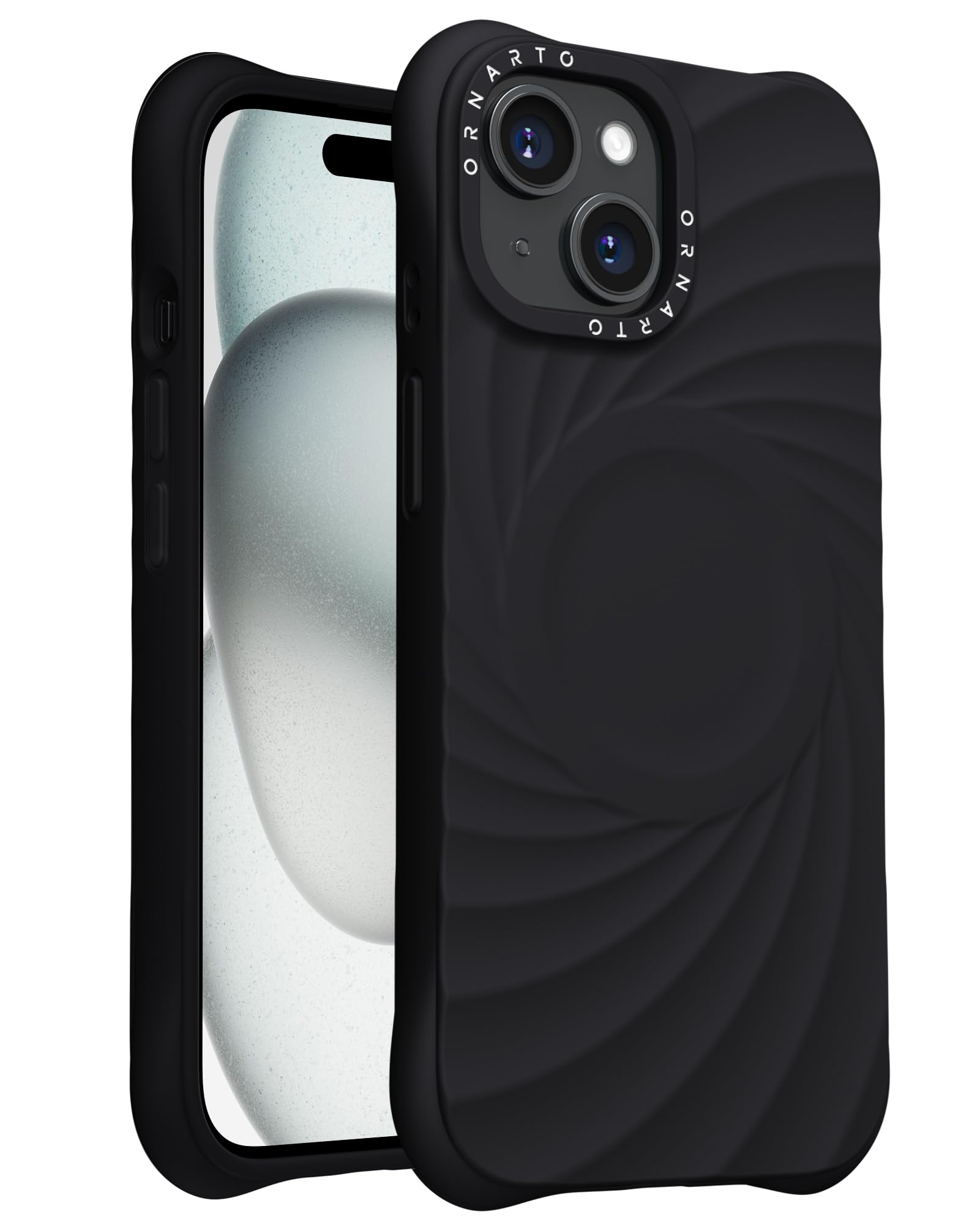 ORNARTO Vortuxe for iPhone 15 Case 6.1" | 2X MIL-STD Drop Protection | Compatible with MagSafe | Sleek Aesthetic Liquid Silicone Phone Cover - Black Image