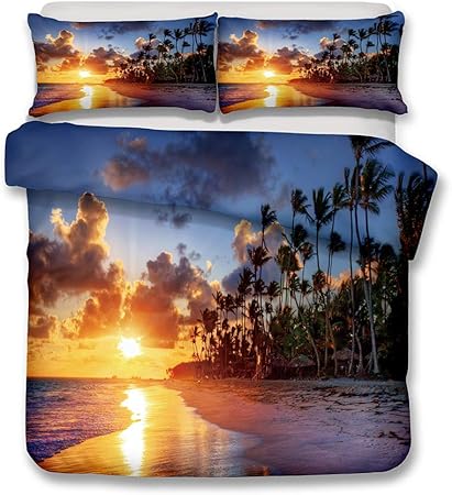 Andrui Parure De Lit Mer Océan Plage Vague Coucher De Soleil Multicolore Housse De Couette Taies Doreiller Romantique Paysage Linge De Lit Couvre Lit