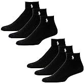 Ralph Lauren Polo Classic Sport 6 Pack half Cushioned sole Men's Socks (Black with Silver Horse)