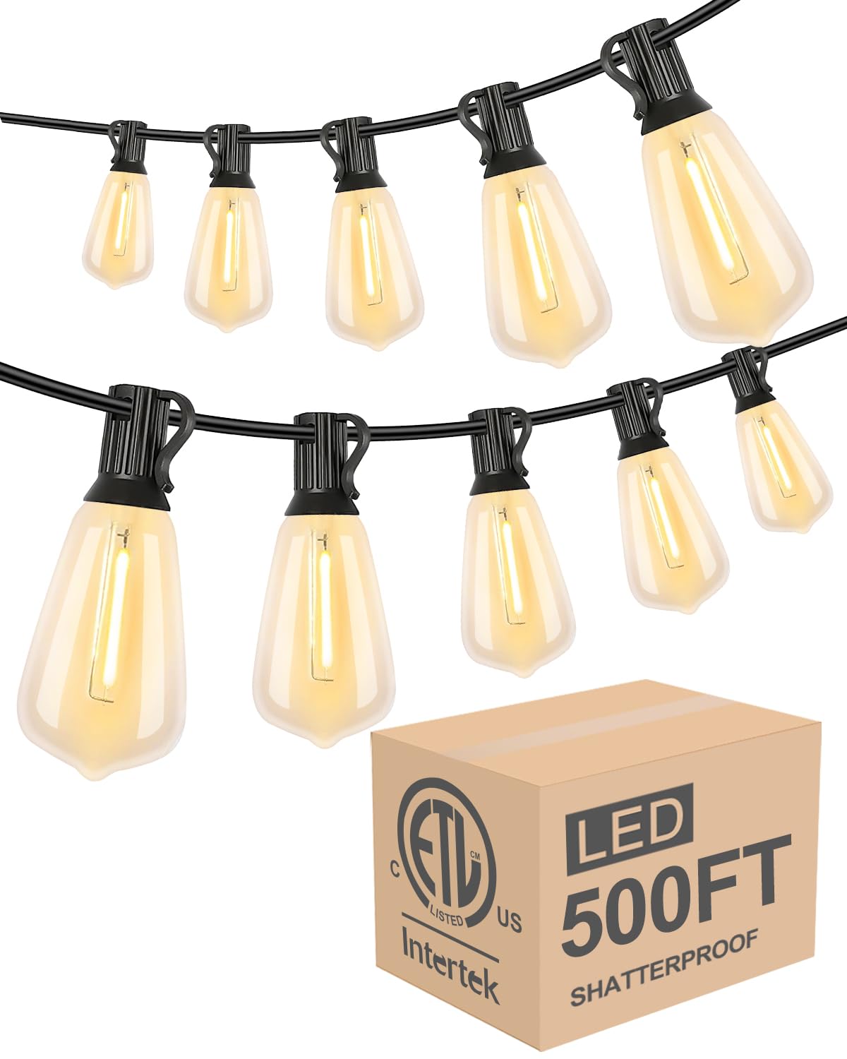 Photo 1 of Lightdot 500FT Outdoor String Lights, LED Bistro String Lights with Shatterproof ST38 Bulbs, 2200K Dimmable, Waterproof Hanging Lights for Porch, Party, Garden, Backyard, Balcony
