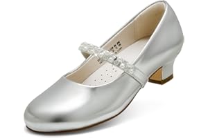 DREAM PAIRS Girls Dress Shoes Low Heels for Little Big Girl Mary Jane Shoes with Pearl Rhinestones Flower Girl Pumps Princess Wedding Party