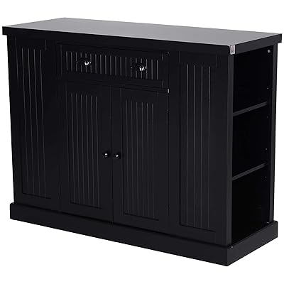 HOMCOM Fluted Wooden Kitchen Island Storage Cabinet with Shelves