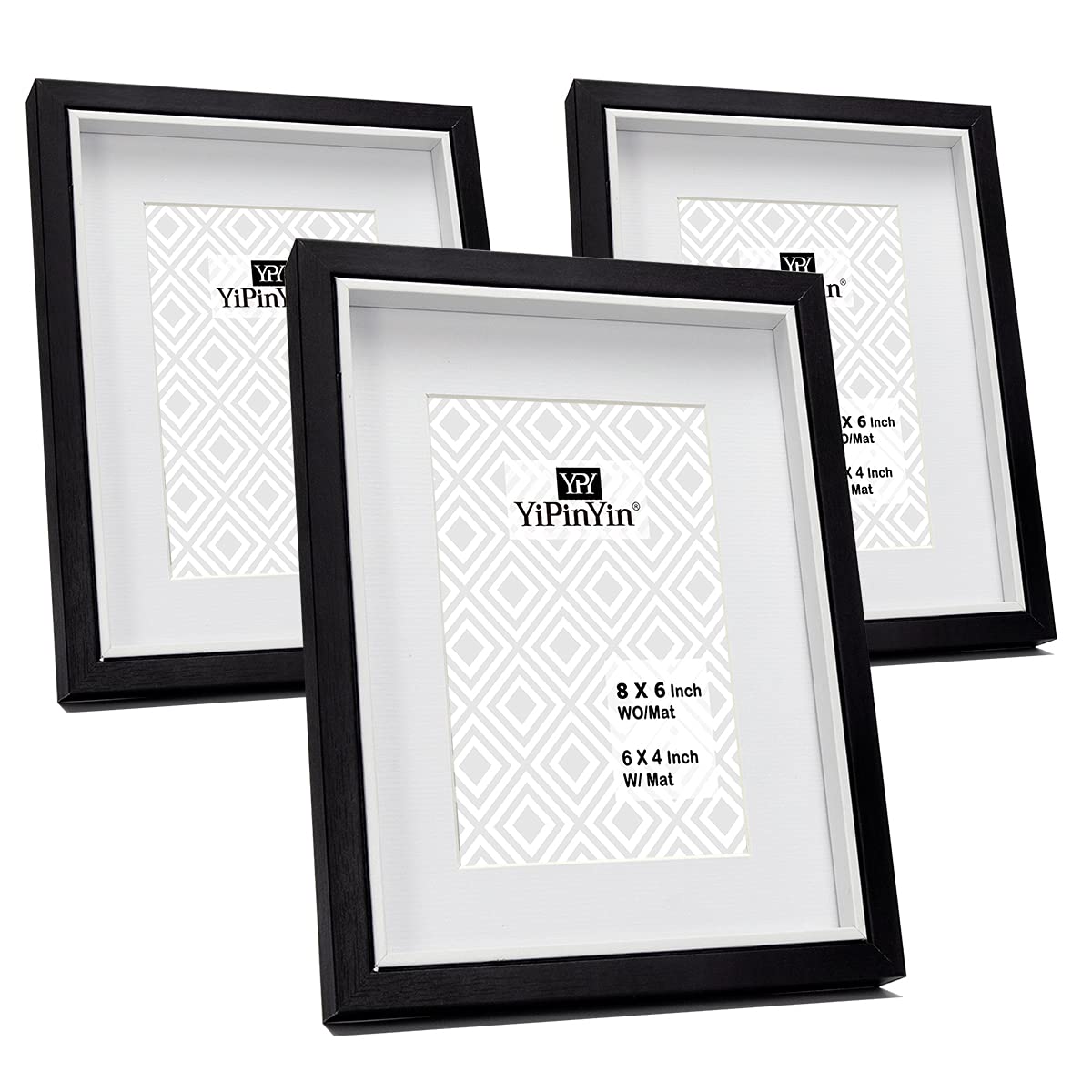 6 X 8 ''Black White Two Tone Picture Frame Set Of 3 With Mount for 6 x 4'',A5 Garllery Inlay photo 3 Set, Stylish 4 x 6'' Photo Frames for Wallmounted & Desk Top