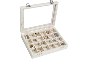 Vicoter Velvet Jewelry Box 24 Grid Jewelry Ring Display Organiser Box Tray Holder Earrings Storage Case for Girls Wife Mom Women (Beige)