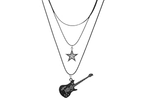 Yuoos Star Vintage Necklace Punk Star Choker Rock Roll Guitar Layered Necklace for Women Men Eboy Egirl