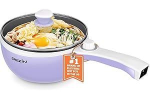 Dezin Hot Pot Electric Upgraded, Non-Stick Sauté Pan, Rapid Noodles Electric Pot, 1.5L Mini Portable Hot Pot for Steak, Egg, Fried Rice, Ramen, Oatmeal, Soup with Power Adjustment(Egg Rack Included)