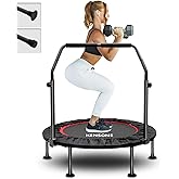 KENSONE 40"/48" Foldable Mini Trampoline, Indoor Trampoline for Kids, Adults Indoor/Garden Workout, Fitness Rebounder with Adjustable Foam Handle, Max Load 330/450 lbs