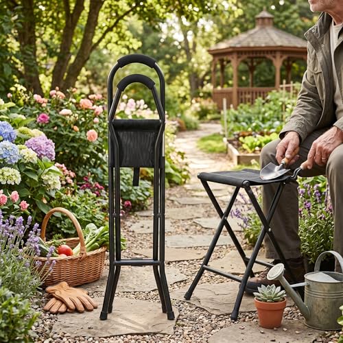 Walking Stick with Folding Seat - Portable Chair for Adults and Dual Use Stool for Men and Women