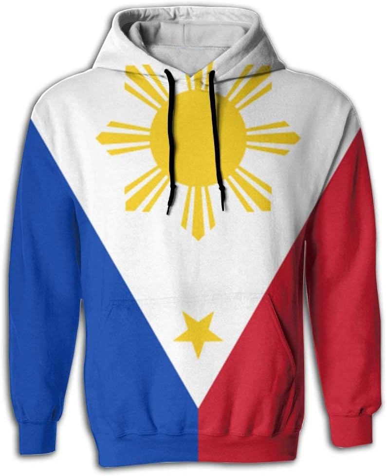 Pullover Hoody Hooded Top Hoodie, War Flag of The Philippines Men's Pullover Hoodies Sweatshirts Hooded Sweater 3D Full Print with Pockets