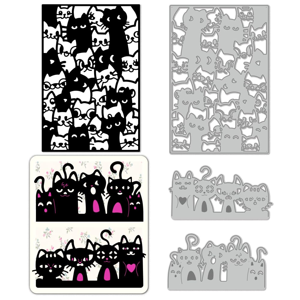 DELORIGIN Cat Die Cuts for Card Making, Layering Carbon Steel Die Cuts, Cutting Dies, Frame Background Stencils Scrapbooking Embossing Template Dies for Crafting DIY Photo Album Paper Embossing