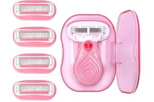 TEAIEEI Mini Travel Razor for Women with 5-Blade, Shaving Razors Essentials Shave Kit for Smooth Skin, Includes 1 Mini Handle + 5 Refills + 1 Case (Pink)