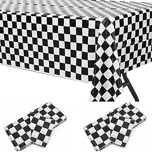 Adorox Pack of 2 Checkered Plastic Table Cover Disposable Reusable Picnic Race Car Birthday Party Theme