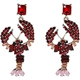 Crawfish Earrings, Beach Crayfish Fish Dangle Earrings for Women, Bohemian Lobster Shrimp Vacation Earrings for Ladies, Ocean Animal Lobster Statement Earrings Summer Boho Jewelry