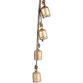 MesuBari Rustic Cow Bell Wind Chimes – 1 Piece with 4 Hanging Chimes – Jute Hanging Rope, Tibetan Inspired Decorative Cow Bells, Door Hanging Bells for Home Decor, Weddings & Parties (29 Inches)