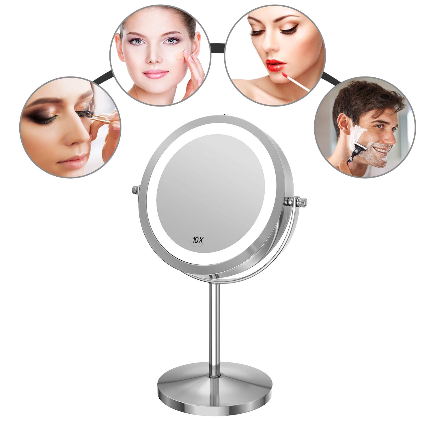 Gospire 10x Magnified Lighted Makeup Mirror Double Sided Round