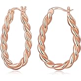 14K Gold Plated Oval Hoop Earrings for Women 925 Sterling Silver Post Twist Huggie Hoop Earrings Hypoallergenic Lightweight Hoop Earrings Jewelry Gifts