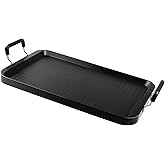 Vayepro Stove Top Flat Griddle, 17 Inch 2 Burner Griddle Pan for Stove Top Grill, Aluminum Pancake pan, Non-Stick Charcoal Gr