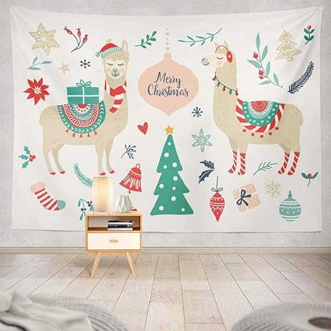 Amazon Co Jp Joocar 飾りをかける アメリカ州パカの可愛いアニメクリスマスキャラクター 快適なインテリア アイデアのタペストリー ホーム キッチン