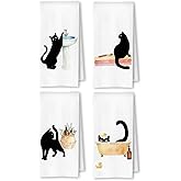ArtisaEura Funny Black Cat Hand Towels for Bathroom Set of 4, Black Cat Bathroom Decor for Lover Gifts for Women, 16x24 Inch