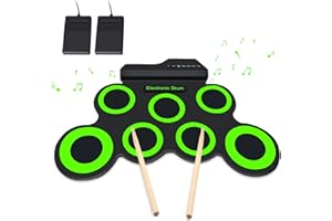 BUD K Electronic Drum Sets, Roll Up Drum Practice Pad Kit, 7 Drum Practice Pad Drum Pedals Drum Sticks, round drum for 10h Playtime Great Holiday Birthday Gift for 9-12 Kids, Teens