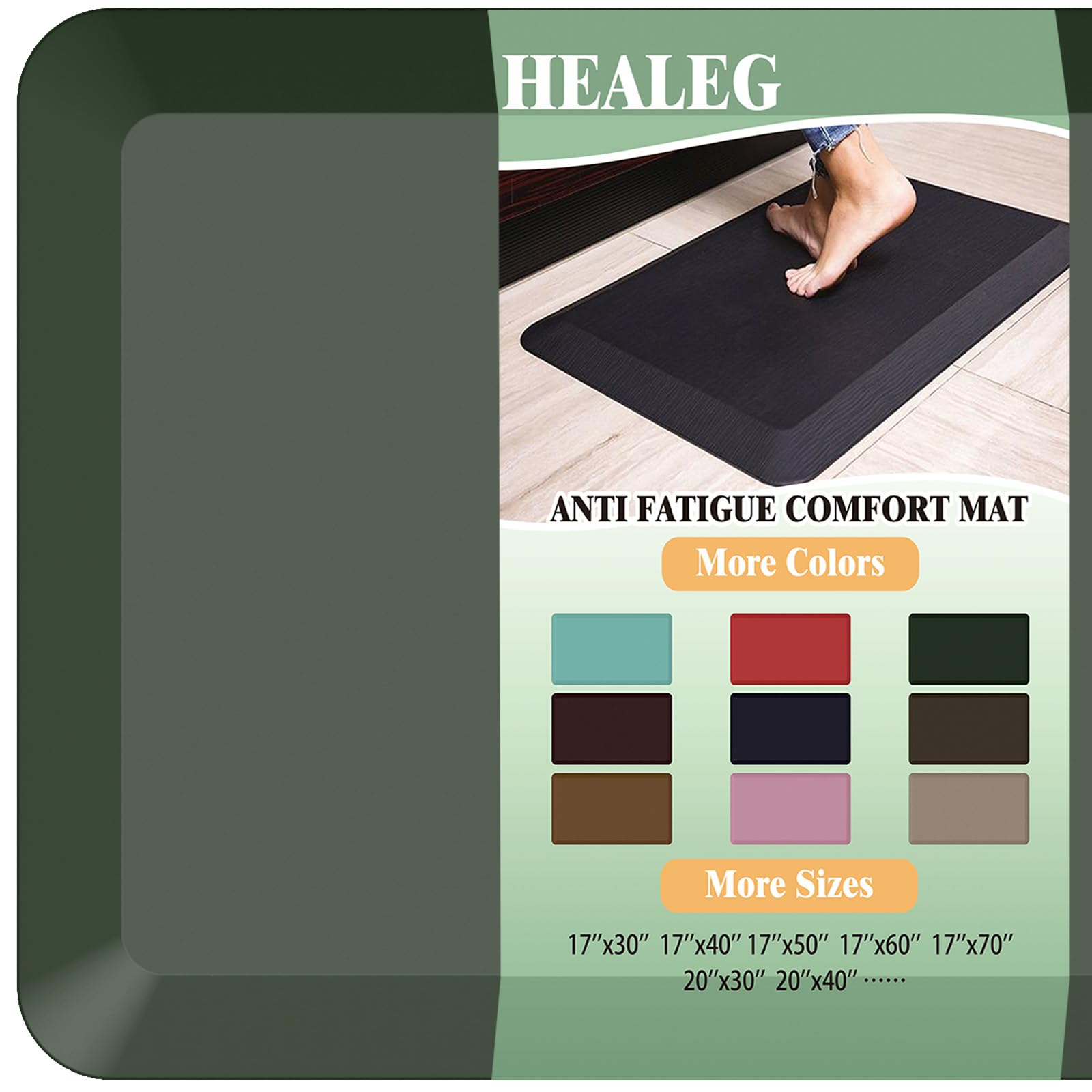 Photo 1 of 1" Extra Thick Anti Fatigue Floor Mat,Kitchen Mat, Standing Desk Mat – Comfort at Home, Office, Garage - Advanced PU Foam - NOT PVC (Green, 17x30x1-Inch)