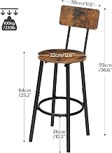 HOOBRO Bar Stools Set of 2 with Backs Rustic Brown EBF32BY01G1 view 3
