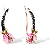 Santuzza 925 Sterling Silver Pink Tulip Cuff Pierce Earrings for Women