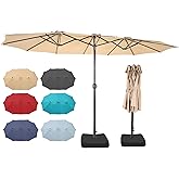 Bigroof 15ft x 9ft Patio Double-Sided Umbrella with Base & Crank, Extra Large Rectangular Outdoor Umbrella for Patio, Lawn & Garden, Beige
