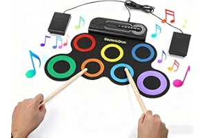 IWORD Electronic Drum Set, Roll Up Drum Practice Pad Midi Drum Kit with Headphone Jack Built-in Speaker Pedals Sticks 10 Hours Playtime,Great Holiday Birthday Gift for Kids (single-color-7pad)