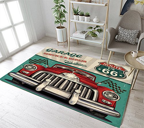 Amazon Com Area Rug With Vintage Retro Car Garage Checkered